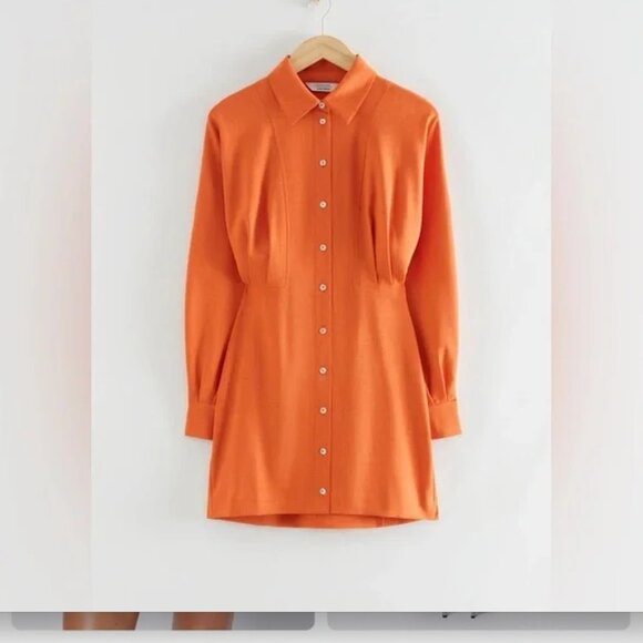 & Other Stories Collared Shirt Mini Dress, Orange, Size 12 - Picture 7 of 8